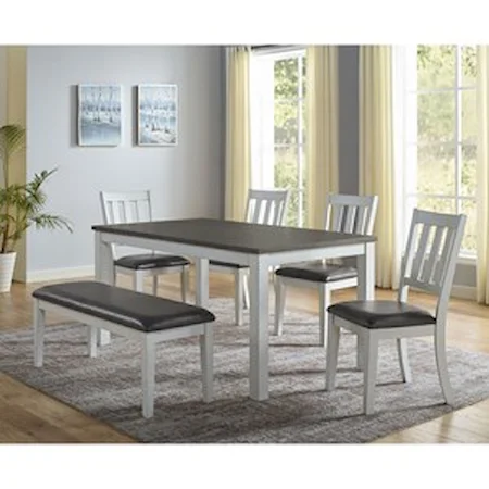 6-Piece Relaxed Vintage Table and Chair Set with Bench
